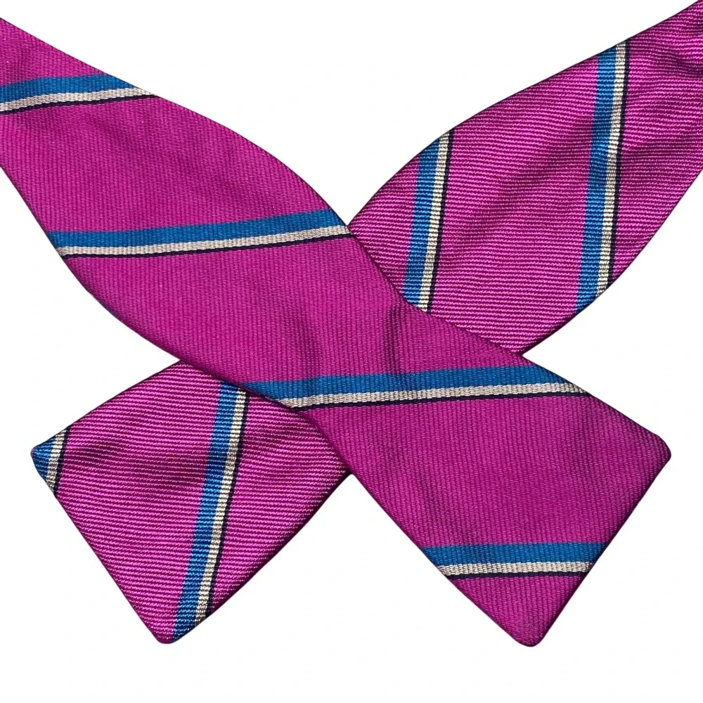 Vintage Ferrell Reed Repp Silk Bow Tie Magenta‎ Teal Striped Self Tie Adjustable